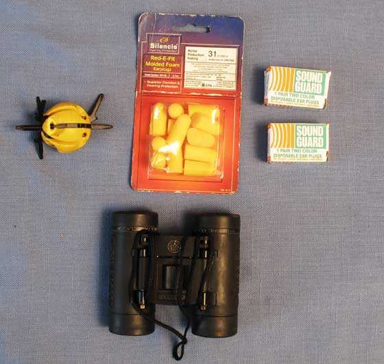 earplugs and binoculars