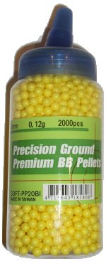 UHC Precision Ground Premium 6mm plastic airsoft BBs, 0.12g, 2000 rds, yellow
