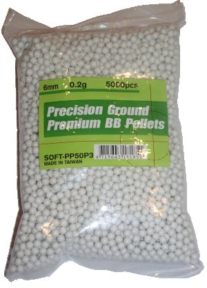 UHC Precision Ground Premium 6mm plastic airsoft BBs, 0.20g, 5000 rds, white 
