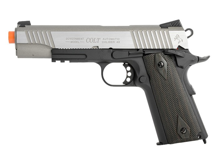 Colt Government 1911 Airsoft GBB Pistol, Silver Slide/Black 6mm