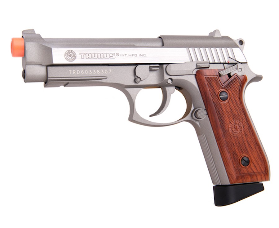 Taurus PT92 CO2 Full Metal  Pistol, Silver/Wood 6mm