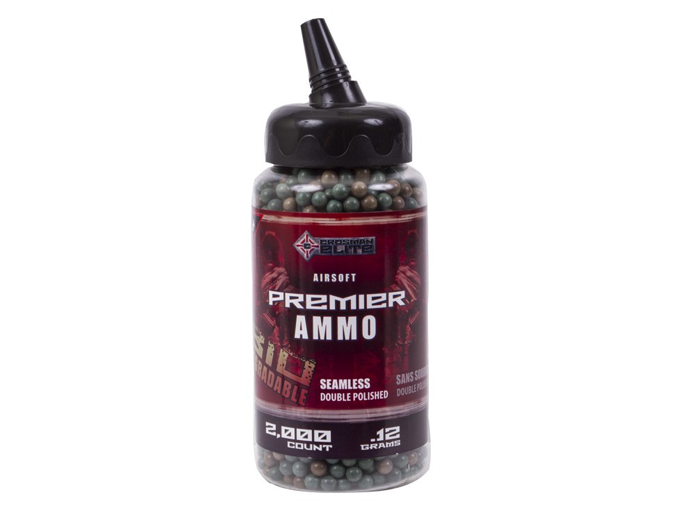 Crosman Premier 6mm Biodegradable Airsoft BBs, 0.12g, 2,000 Rds, Tan