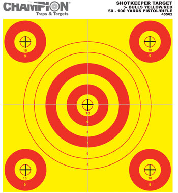 5-Bull Paper Target, Yellow/Orange, 8.5 inchx11 inch, 12/pk