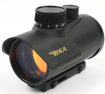 BSA 42mm Red Dot Sight, 5 MOA, 11-Position Rheostat, 3/8 inch & Weaver Mounts