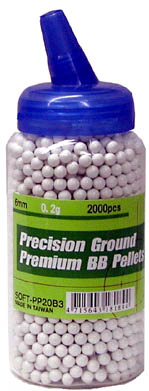 UHC Precision Ground Premium 6mm plastic airsoft BBs, 0.20g, 2000 rds, white
