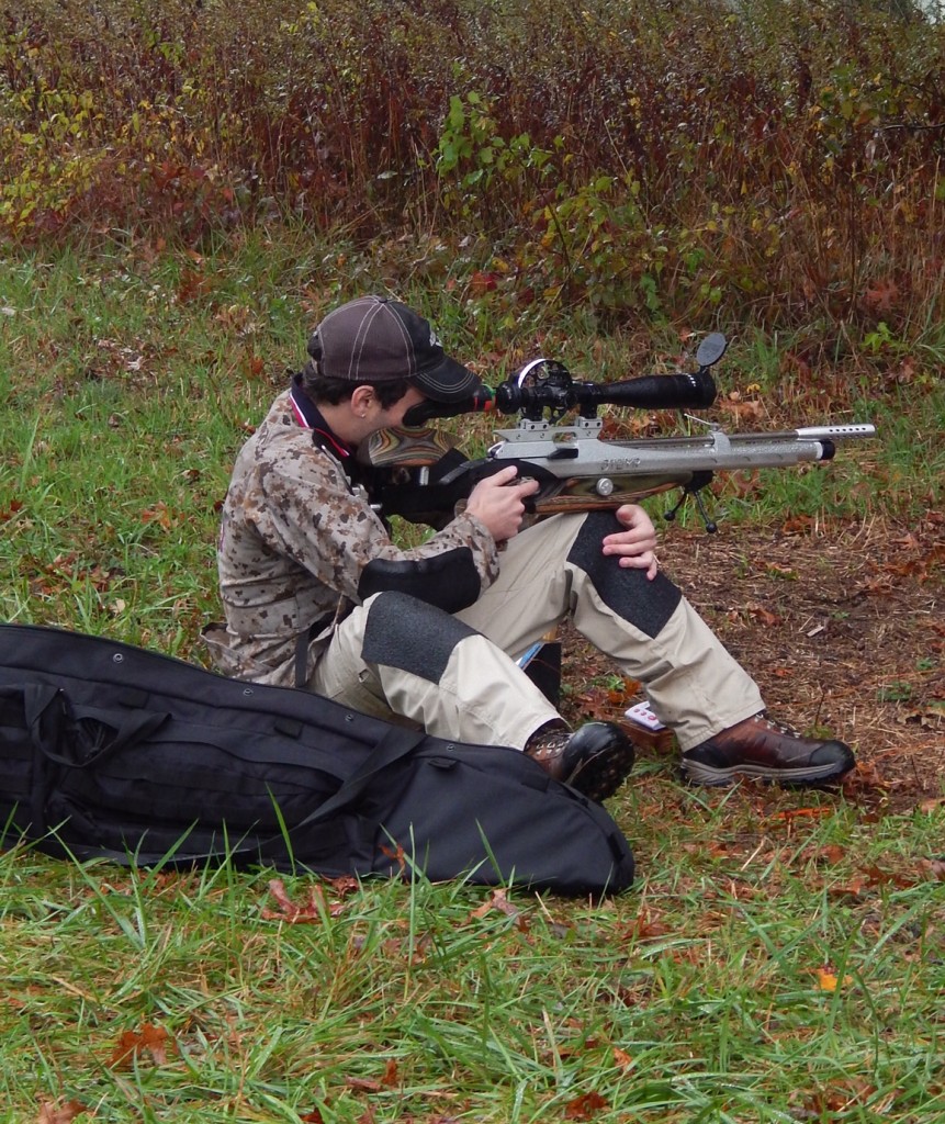 If you look closely, you can see the beaded up water on the scope and rifle.  And this was one of the first lanes.