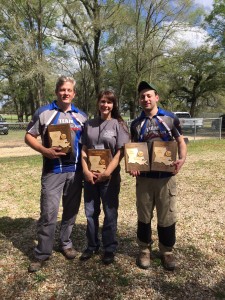 The Pyramyd Air FT Team members and their awards.  Harold (L) took home 2nd place in WFTF PCP.  Dottie Slade (C) won High Lady. Tyler Patner (R) took 2nd in Open Pistol and 3rd in WFTF PCP.