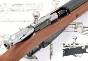 The action uses a nearly perfect copy of the Mosin-Nagant design with its 90-degree bolt handle.