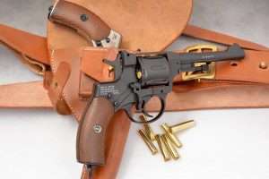 The Gletcher Nagant airguns fit original and reproduction Nagant holsters. The BB and pellet cartridge loading revolvers carry seven rounds.