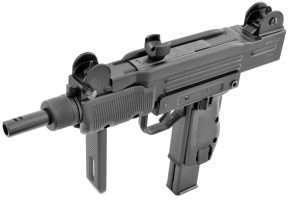 All of the 9x19mm select fire features of the Mini Uzi are duplicated in this all metal construction air pistol. Note the authentic ridges stamped into the sides of the receiver to strengthen the flats against impact and damage.