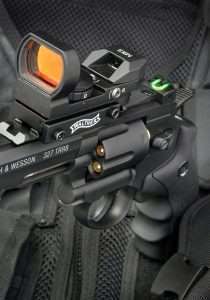 The addition of the Walther MRS red dot multi reticle sight greatly enhances accuracy. The gun’s green fiber optic sights are also extremely easy to use.