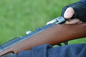 To make the gun safe, the bolt is pulled to the rear and turned to the left.