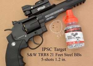 Best 5-shot group with the S&W 327 TRR8, sighting with a Walther MRS multi-reticle red dot sight, was an impressive 1.2 inches.