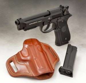 The Umarex Beretta Model 92A1 is as close to the 9mm version as an airgun can get. It even fits most exisitng 92A1 holsters. (Galco Combat Master shown)