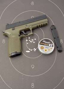 Fired offhand from 10 meters the best five round measured 0.95 inches in the X.