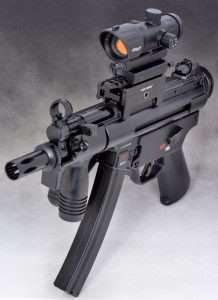 Umarex started with .22 LR versions of the famous HK MP5, and using similar metal and polymer construction has built the MP5 K PDW in .177 caliber. The airgun has the folding stock and full operating features like the original.