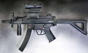 With the stock extended (something you can’t have with a .22 LR reproduction), the MP5 K has the look, the feel, and the operating features of the semi-auto .22 rimfire model and original 9x19mm pistols.