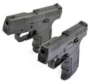 One of these is an air pistol…The real 9mm Walther PPS is the gun in the rear! The air pistol is just slightly taller by 0.44 inches due to the grip housing the CO2 capsule.