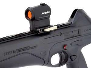 The Aimpoint Micro H-1 4MOA red dot optic costs almost twice as much as the Umarex CX4 Storm, but once you become familiarized with its use and quick acquisiting of the target, it can be switched from an air rifle to a cartridge-firing pistol or rifle, and easily back again with the added quick release rail mount.