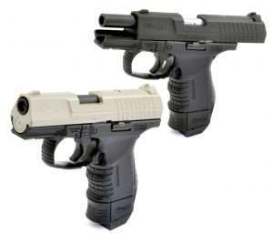 Blowback action gives the Walther CP99 Compact air pistols a realistic shooting experience. The airguns require racking the slide to cock the action and chamber the first BB.