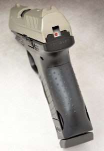 When the action is cycled on the Umarex CP99 Compact the loaded chamber indicator shows red. This is the airgun’s version of the original P99 striker status indicator which shows red (actually the back of the striker) when the action is cycled.