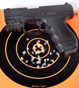 Shooting at dusk the CP99 Compact equipped with the LaserMax Spartan green laser directed all shots (total of 30 from three 10-round sets) into 1.5 inch groups with all 30 rounds inside the 9, 10, and X.