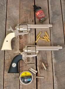 The Umarex BB and pellet model revolvers are nearly mirror images of the Colt Aungle Action Army.