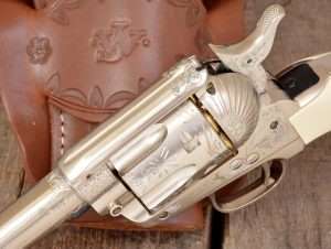 The Umarex Colt Single Action Army models use the traditional notched reach sight channeled into the top of the frame.