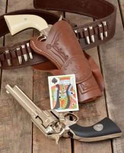 Having a John Wesley Hardin moment, the author put six 4.5mm lead pellets into a vintage-style playing card, one shot through the spade at upper left, four in the center and one flyer at the left edge.