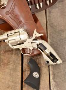 the Umarex Colts feels different; it’s lighter because the mainspring has to be repositioned inside the frame. The space in the grip frame, where the mainspring fits in a cartridge-firing model, has to be open to accommodate the CO2 cartridge.