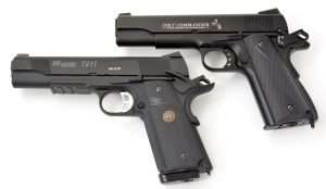 The .177 caliber Sig Sauer Tactical (left) has more standard features and upgrades than the Colt Commander .177 caliber airgun.