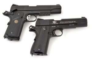 One of the pluses for the Sig (top) is the use of elongated ambidextrous thumb safeties.