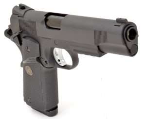 There isn’t a single view, except looking down the .177 caliber recessed smoothbore barrel, that isn’t totally accurate to a Model 1911 Rail Gun.