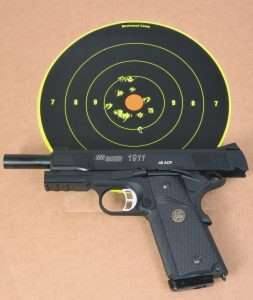 Best group of 10 shots from 21 feet measured 2.25 inches inside the 10 ring.