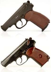 How close it is? The Gletcher PM 1951 (top) looks a lot like a real Makarov (bottom) but is a little lankier and lacking in a few minor but noteworthy details. 