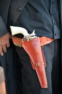The Miller-Fachet holster was designed in the period between 1878 and1881 by Capt. Edward G. Fachet, Company Commander, Co. G 8th U.S. Cavalry. The company saddler was William Miller, who worked with Capt. Fachet to design an open top holster for use by the company troopers. This was a butt rear design and the U.S. military still favored a butt forward holster.