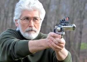 The author tested all three models at distances of 21 feet for the Dan Wesson BB version (shown), and the Umarex S&W 327 TRR8, and 33 feet (10 meters) for the Dan Wesson pellet model. All three were fitted with the Walther MRS optics for the tests.