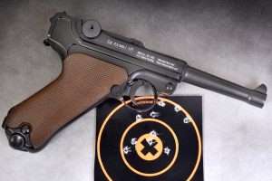 The Gletcher, with a much heavier pull trigger and a lot of stacking was more difficult to consistently hold on target and average groups were greater than with the Umarex P.08.
