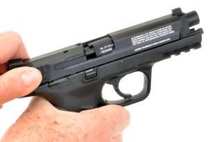 …the Umarex M&P40 operates exactly the way with the barrel breechblock tilting down as the slide retracts.