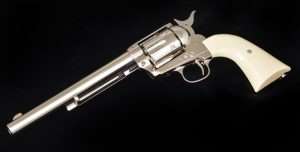 The Umarex Colt Peacemakers bear the official Colt emblem and patent dates on the left ides of the frame.