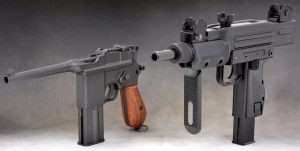 Two of the top guns in .177 caliber that were on the must have list from last year included the Umarex Legends Broomhandle Mauser Model 712 (left) a fully functioning selective fire blowback action airgun that has captured not just the look but the distinctive Mauser operation of the classic 1932 full auto model. The Mini Uzi (not so mini next to the Mauser) is one of the most famous semi-auto, full auto pistols in the world, and like the Mauser is accurately reproduced to the smallest details in this exclusive selective fire version. 