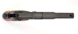 The 6-inch barrel length CP88 Competition uses a standard notch rear sight and serrated blade front.