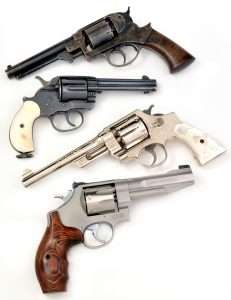 A sweep through double action history from the c.1858 Starr carried by Union Soldiers during the Civil War, to the famous .45 Colt Model 1878 double action single action, the S&W Triple Lock with swing out cylinder, and a modern S&E Performance Center 8-shot .357 Magnum (the basis for the 327 TRR8).