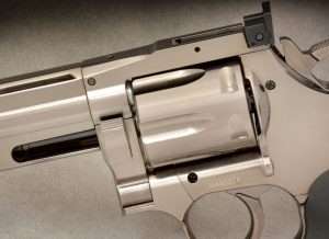 One of only two CO2 powered Dan Wesson models with the original-style crane-mounted cylinder latch release, the high polish gunmetal grey pellet model (and nickel BB version) are the most authentic of the ASG Dan Wesson revolvers.