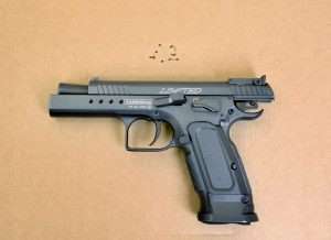 Best group of all four guns tested, the Tanfoglio placed 5-shots with multiple overlapping hits around the A in the A-Zone at 0.562 inches, and a second 5-shots grouped at 0.625 inches.