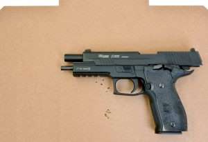 The Sig Sauer has a single action trigger pull of 3 pounds, 5.7 ounces, a slightly longer pull than the others (by virtue of being a DA/SA trigger) but has a clean break and quick reset. At 21 feet the single white dot front sight framed by the V-shaped black U notch rear put one 5-shot group just below the A in the A-Zone with a edge to edge measurement of 0.562 inches, identical to the Tanfoglio. The second 5-shot group measured 0.875 inches inside and above the A.