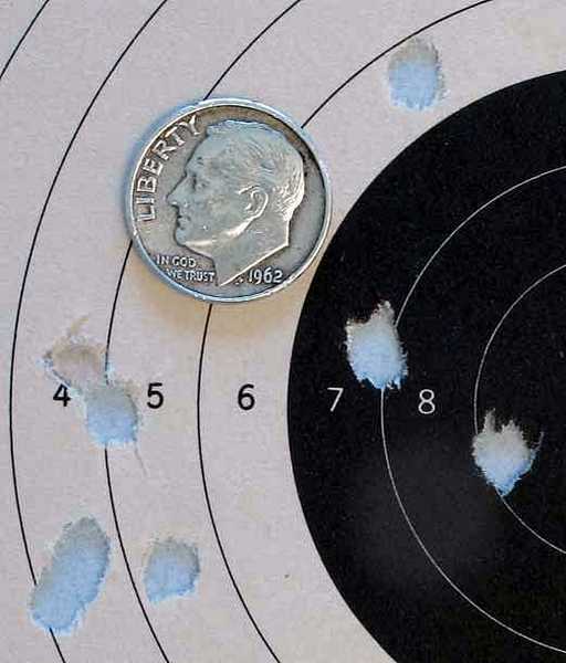 Gamo P-25 air pistol target with RWS Hobby pellets