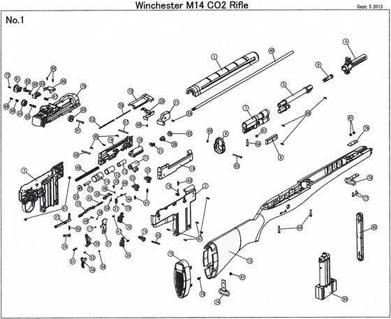 Winchester MP4 CO2 rifle M14 parts diagram.