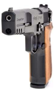 The CP88 has an overall length of 9-inches and weighs 2.5 pounds (40 ounces) empty. Note the ambidextrous safety and ambidextrous magazine release buttons, like the 9mm models. 