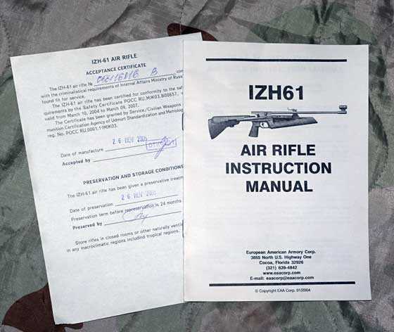 IZH 61 manual and certificate